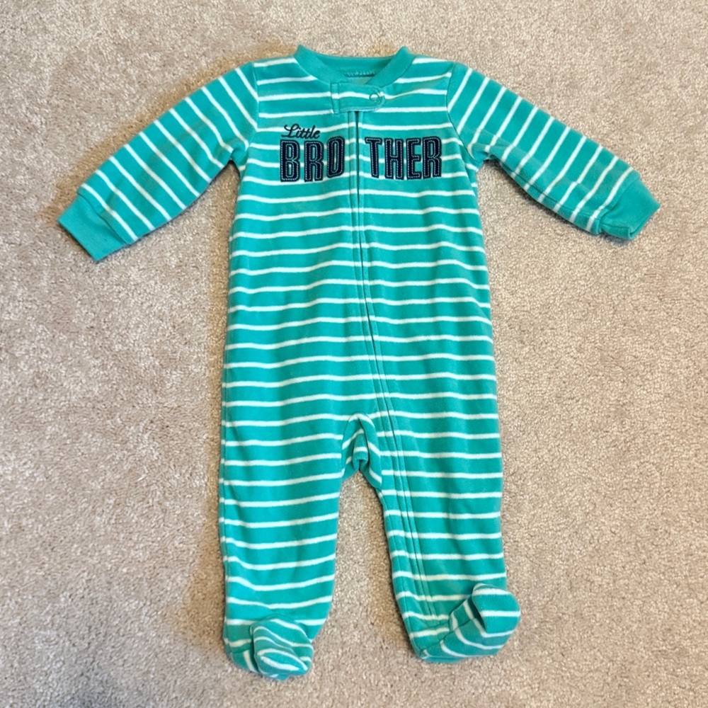 Carter's Little Brother Teal & White Striped Footie Pajamas